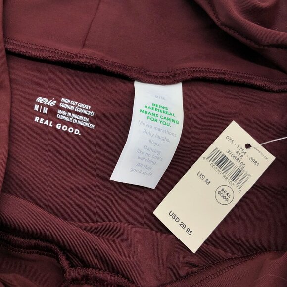 Aerie Womens High Cut Cheeky Bikini Swim Bottom Maroon Burgundy Size M - Picture 3 of 5